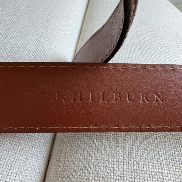 J. Hilburn Men's Brown Suede Orange Contrast Stitch Brass Buckle Belt Size 34 - Picture 4 of 10